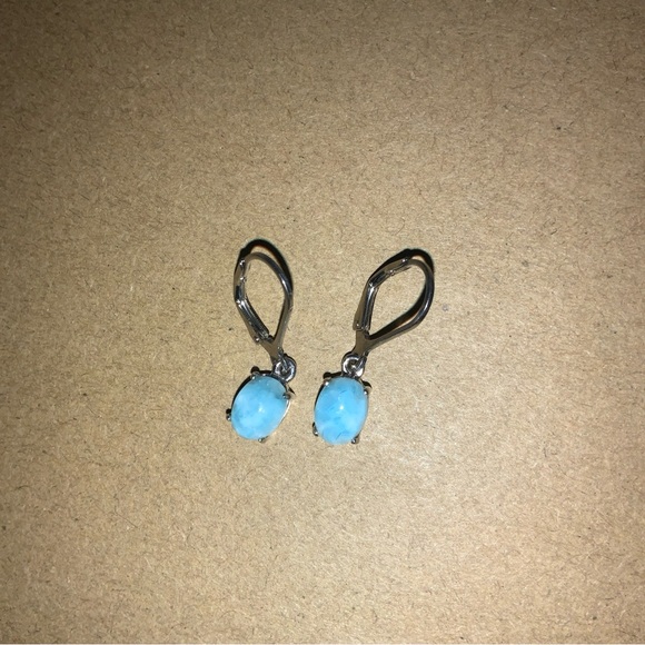 Oval Cabochon Larimar Sterling Silver Earrings - Picture 2 of 3